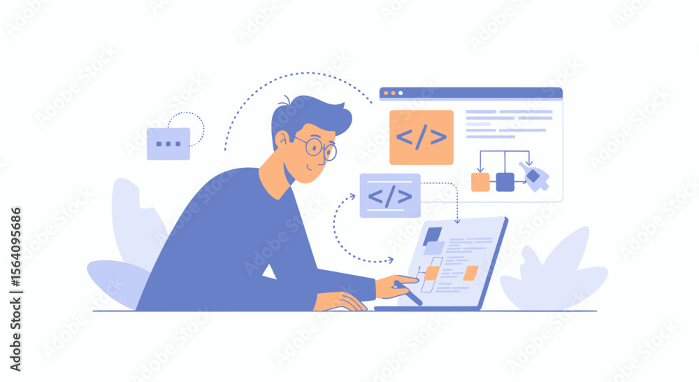 Focused Developer Working On Software Engineering Project With Modern Devices Focused Developer Working On Software Engineering Project With Modern Devices