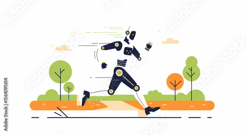 Futuristic Robot Running Outdoor Promoting Health And Wellbeing Through Technology
