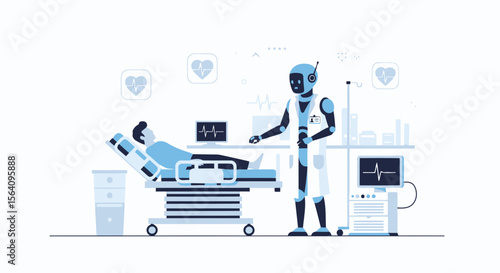 Future Healthcare Featuring Robot Doctor Attending Patient In Hospital Room