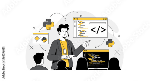 Instructor Explaining Software Development Concepts To His Students In A Classroom