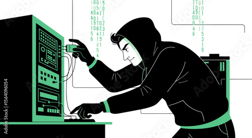 Hooded Hacker Exploiting System Vulnerabilities And Breaching Data Security Defenses