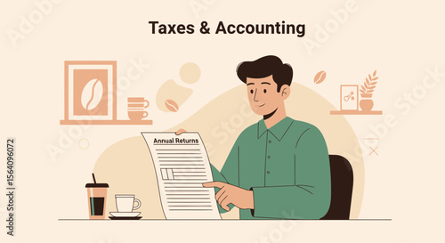 Illustration Of A Young Professional Preparing Annual Returns At The Office