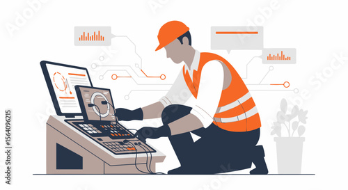 Industrial Technician Inspecting Data Analyzing Equipment For System Diagnostics