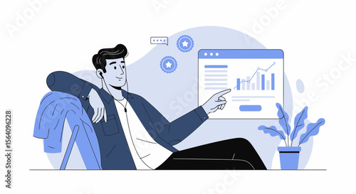 Man Analyzing Business Data and Statistics In a Relaxed Environment At Home