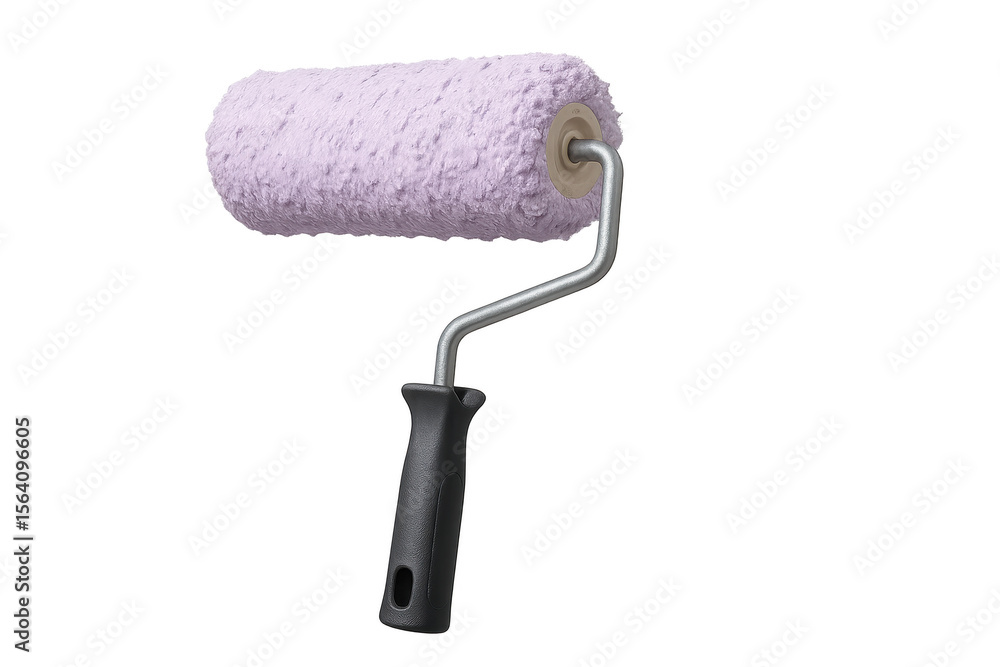 Obraz premium Paint roller with a soft lilac purple cover, isolated on transparent background.