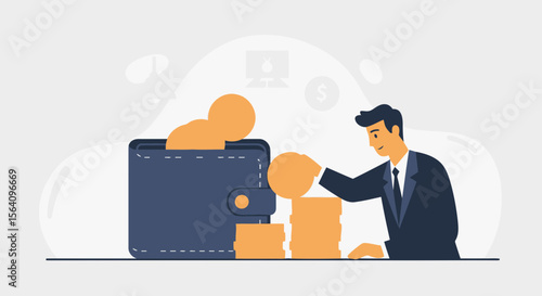 Man Saving Money Into Wallet, Financial Concept Of Investment Strategy