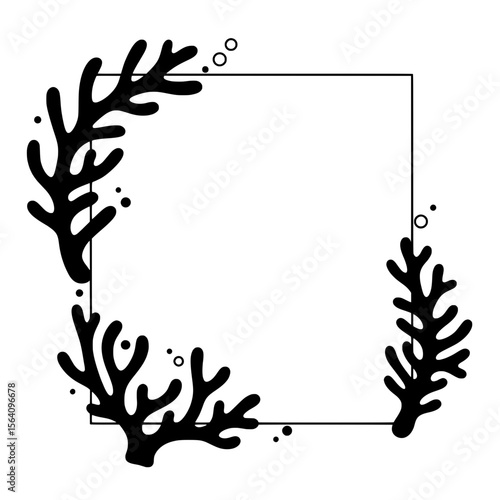 Elegant Sea Design: Intricate illustration of sea coral branch arrangement with a square frame, perfect for aquatic-themed designs.