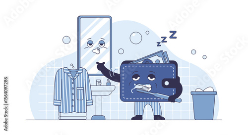 Money Hygiene: Wallet Brushing Teeth In Bathroom For Financial Awareness