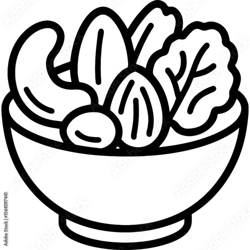Mixed nuts in bowl outline icon vector