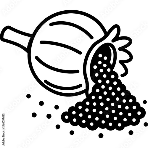 Poppy seeds and pod outline icon vector
