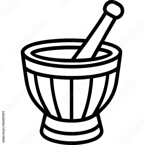 African mortar and pestle outline icon vector
