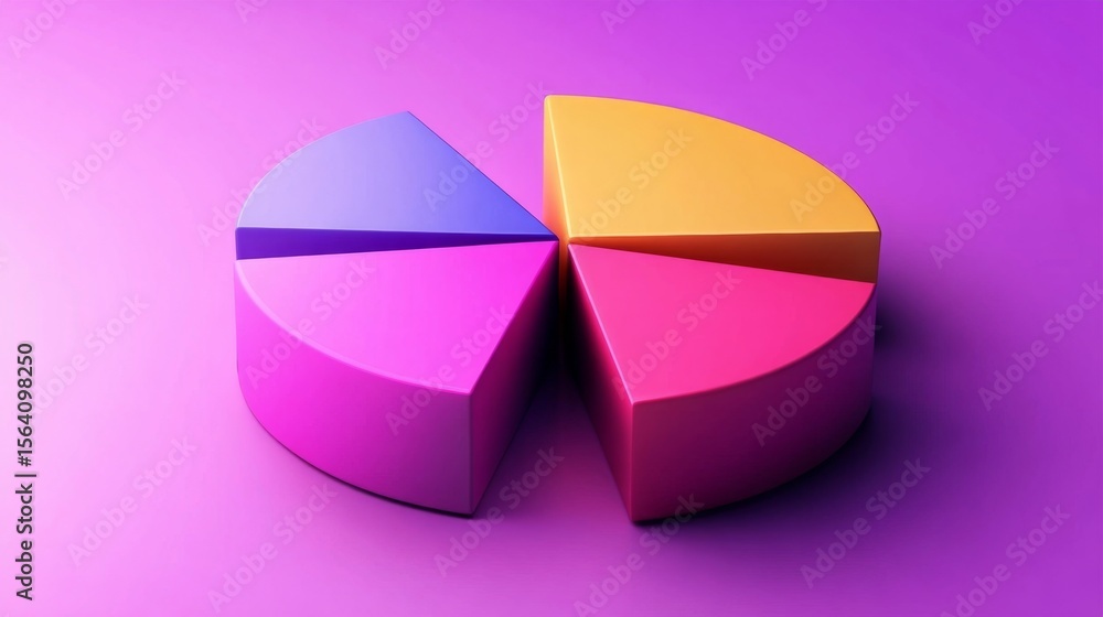 Obraz premium Pie chart in D, vibrant gradient parts with smooth edges, displayed on floating panel
