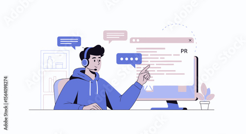 Online Support Representative Explaining Public Relations Strategy At The Computer