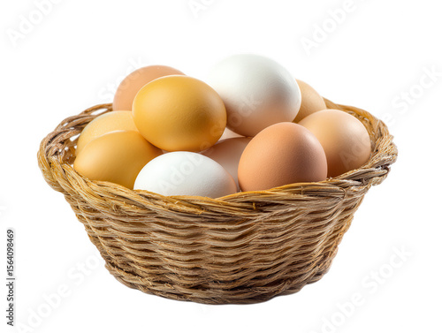 Wallpaper Mural Basket of Fresh Eggs: A delightful basket overflows with fresh, farm-raised eggs in a variety of natural hues, showcasing the simplicity and freshness of wholesome ingredients. Torontodigital.ca