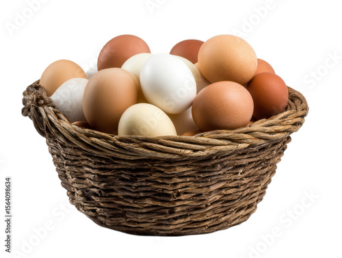 Wallpaper Mural Rustic Basket of Assorted Eggs: A charming woven basket overflows with an array of fresh eggs, each boasting unique hues, from creamy white to rich brown. Torontodigital.ca