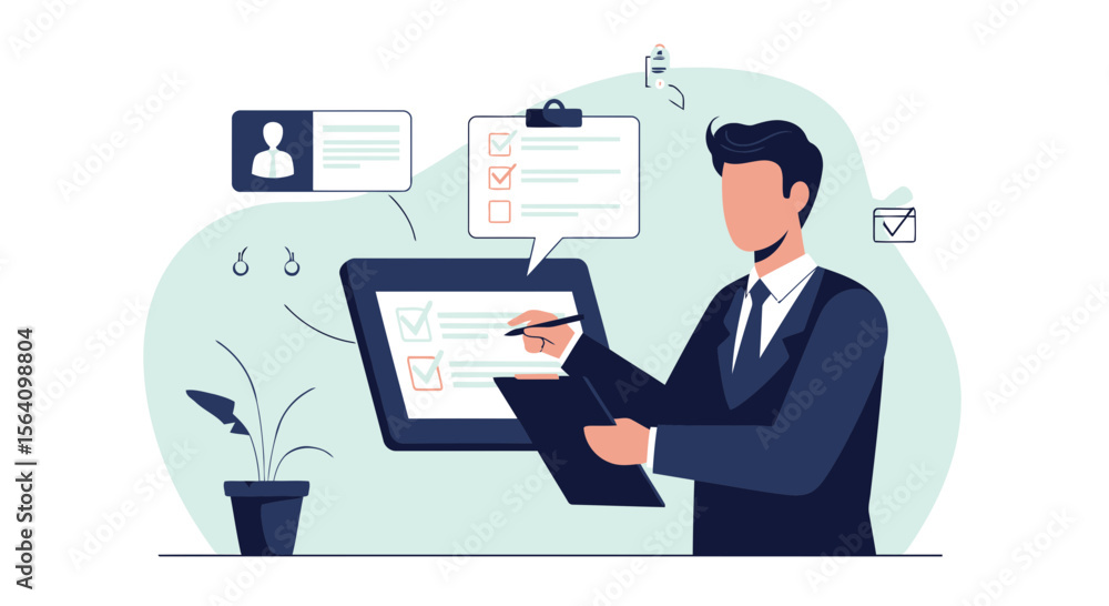 Professional Completing Digital Checklist For Task Management and Productivity Professional Completing Digital Checklist For Task Management and Productivity