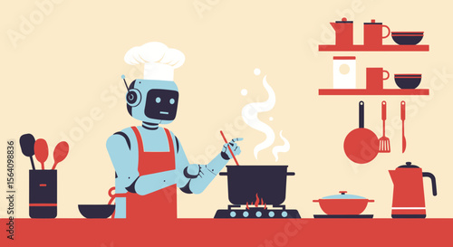 Robot Chef Preparing Delicious Meal In Kitchen With Modern Design Elements