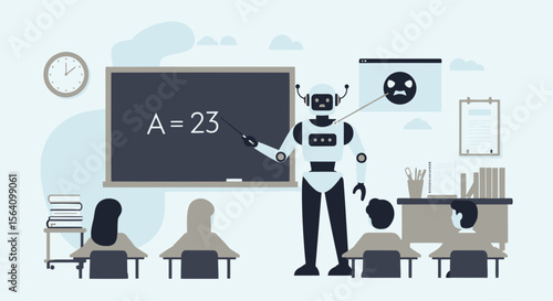 Robot Teacher Guiding Students In Virtual Classroom Engaging Educational Experience