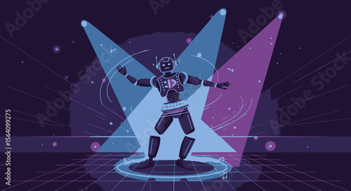 Robot Dancing Under Spotlights In A Cyberpunk Club Futuristic Illustration