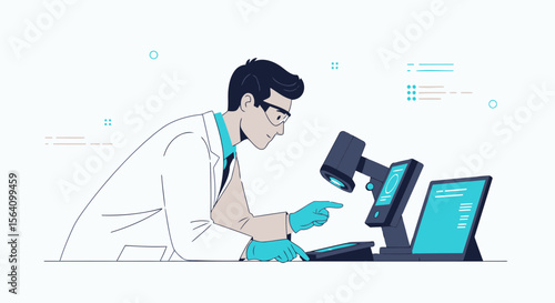 Scientist Analyzes Data On Modern Equipment In The Lab For Medical Breakthrough