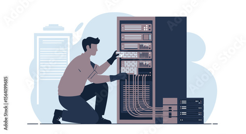 Server Room Engineer Performing Data Center Maintenance System Administrator Working