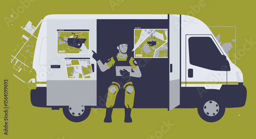Security Van Providing Surveillance With Technology And Monitoring Equipment