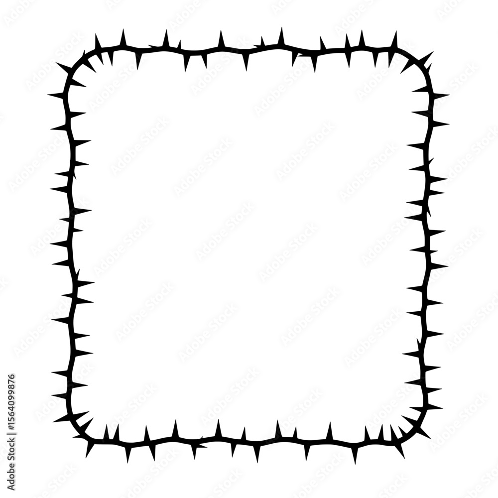 Obraz premium Thorny Square Frame: A minimalist illustration of a square frame outlined by sharp thorns, presenting a striking contrast between emptiness and protective barrier.