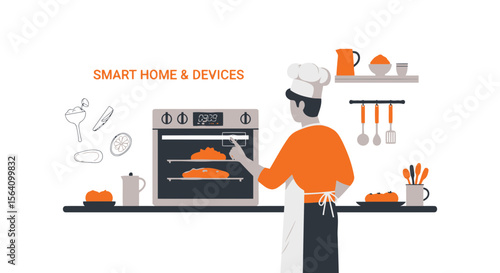 Smart Kitchen Innovation Chef Using Oven With Display For Baking Bread