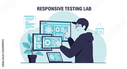Software Developer Inspecting Code On Multiple Devices For Cross Platform Compatibility