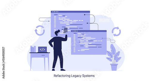 Software Development And Optimization Code Modernization Vector Illustration