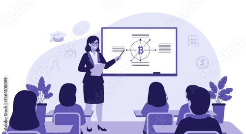 Teacher Explaining Bitcoin In Class Financial Literacy Crypto Currency Seminar