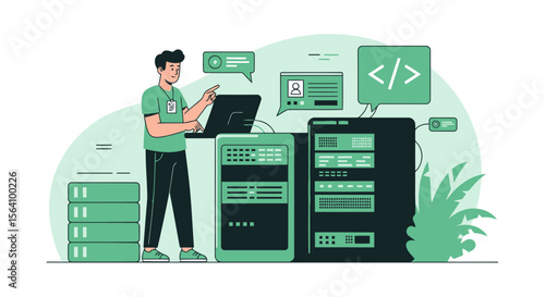 System Administrator Monitoring Network Servers And Analyzing Data Centers For Performance