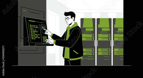 System Administrator Working In Server Room To Maintain Data Center