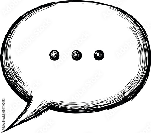 Simple black and white hand-drawn speech bubble with ellipsis inside. Vector illustration in sketch style