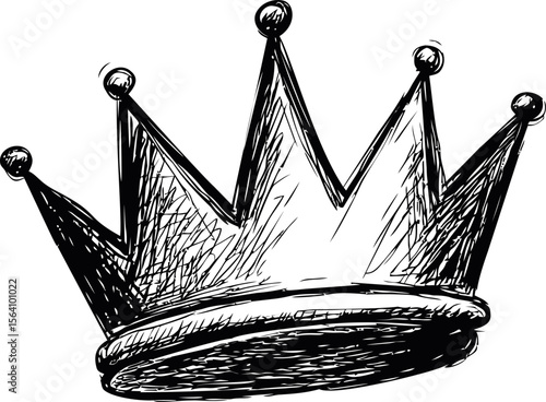 Black and white sketch of a detailed crown on a white background, concept art. Vector illustration