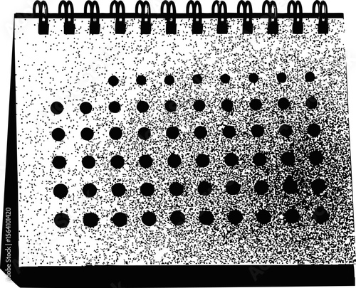 Black and white spiral-bound notebook with perforated dot pattern. Vector illustration