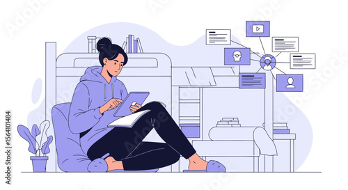 Woman Using Tablet For Online Communication Network At Home Concept