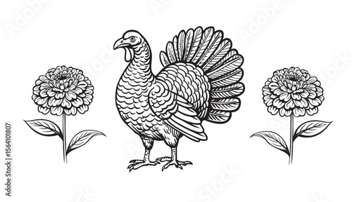 Turkey illustration in vintage style. Thanksgiving