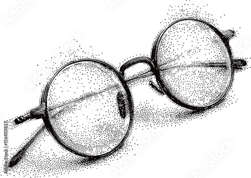 Vintage round glasses in black and white dot style. Vector illustration
