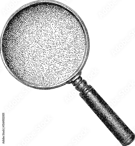 Vintage black and white illustration of a magnifying glass. Vector illustration in sketch style