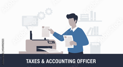 Accounting Professional Managing Financial Documents In An Office Environment Illustration