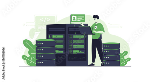 Young System Administrator Doing Maintenance Of The Datacenter Server Equipment