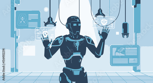Advanced Artificial Intelligence Robot Working in Futuristic Laboratory Environment