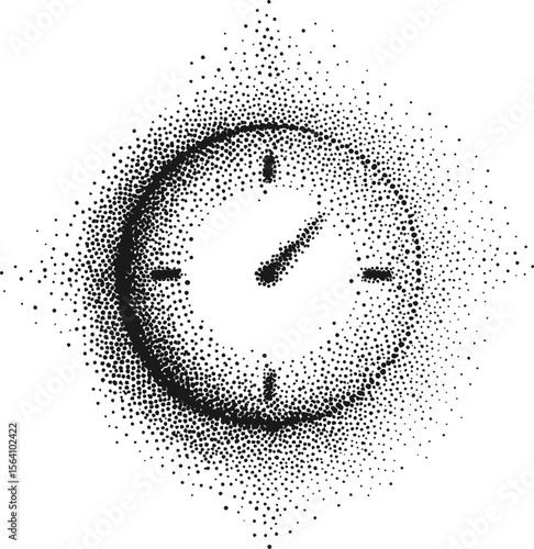 Pointillism style circular clock with black dots. Vector illustration