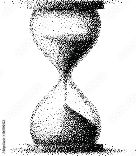 Black and white dotted hourglass illustration symbolizing the passage of time. Vector illustration