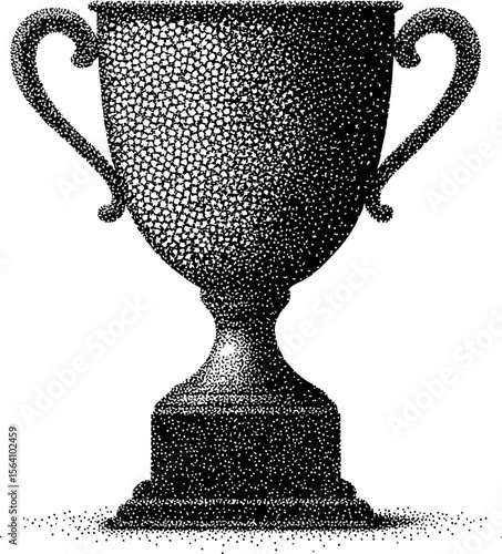 Trophy illustration in black and white with stippling effect for achievement concept. Vector illustration