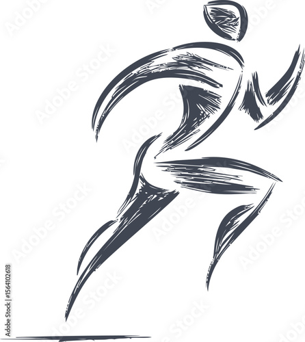 Abstract black sketch of a running person symbol, dynamic brush strokes. Vector illustration