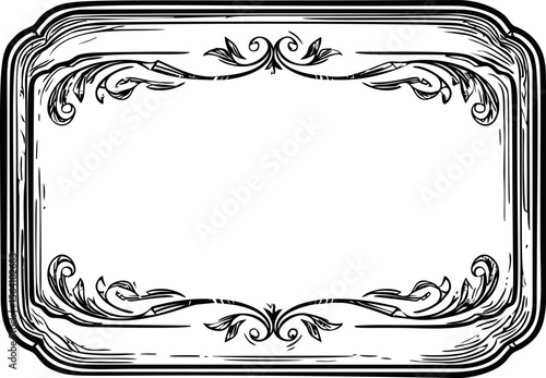 Elegant black and white vintage ornamental border with floral pattern design. Vector illustration in sketch style