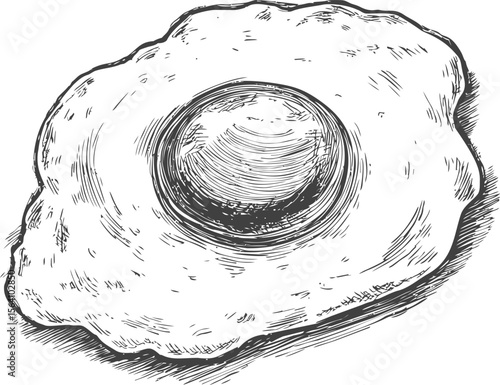 Hand-drawn black and white sketch of a fried egg. Vector illustration