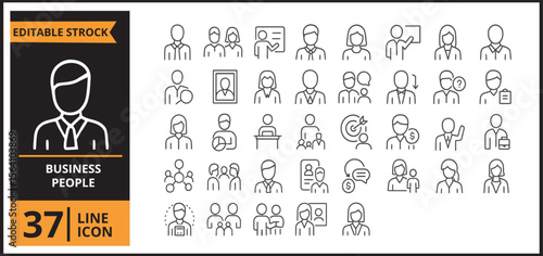 Business People Line Icons Set - 37 Outline Vector Icons Collection